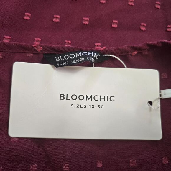 Bloomchic Blouse Women's 3X Purple Fabric Polka Dot Lace Short Sleeve Blouse NWT - Picture 3 of 14